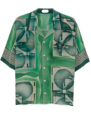 Versace Greca-Print Medusa-Head Shirt - Green