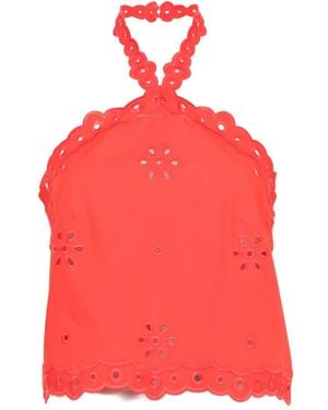 retroféte Caliane Broderie-Anglaise Halterneck Top - Red