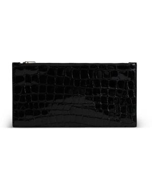 Yu Mei Hannah Envelope Crocodile-Embossed Leather Pouch - Black
