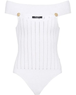 Balmain オープンニット ボディスーツ - ホワイト