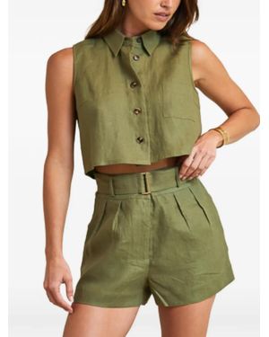 Hevron Sleeveless-Cropped Shirt - Green