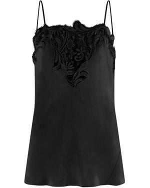 Ferragamo Silk Embroidered-Lace Top - Black