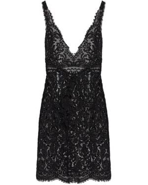 DSquared² Lace-Detail Fringed Mini Dress - Black