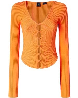 Pinko V-Neck Ribbed Cardigan - Orange