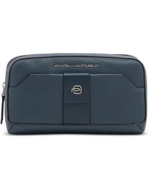 Piquadro Logo-Plaque Leather Messenger Bag - Blue