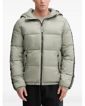 Guess Logo-Tape Hooded Puffer Jacket - Grey