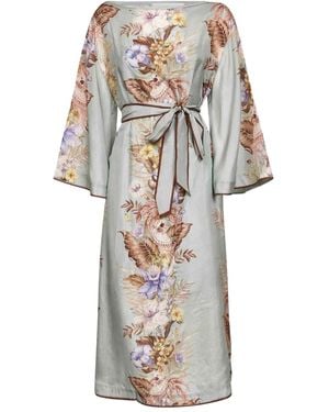 Zimmermann Floral Print Silk Tunic Dress With Waist Belt - White