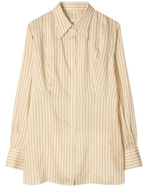 Paul Smith Silk-Blend Striped Waistcoat-Styled Shirt - Natural
