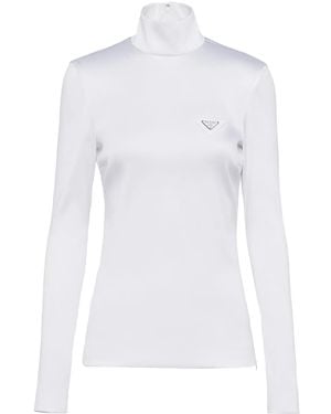 Prada Triangle-Logo Satin Top - White