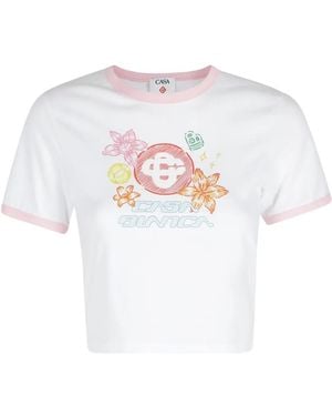 CASABLANCA Graphic-Print Croppedt-Shirt - White