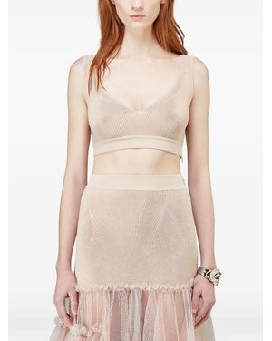 McQueen Ribbed Knit Cropped Top - Natural