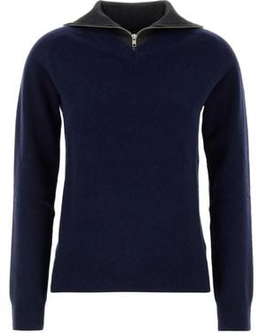 MM6 by Maison Margiela Quarter-Zip Knitted Jumper - Blue