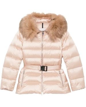 Moncler Cupidones Fur-Trimmed Belted Jacket - Natural