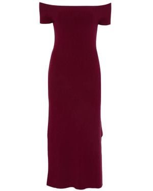 Bompard Bardot Flared Knitted Midi Dress - Purple