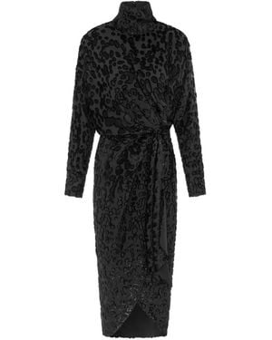 16Arlington Resia Devoré-Effect Midi Dress - Black