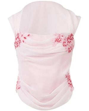 Stolen Stores Floral-Appliqué Draped Top - Pink