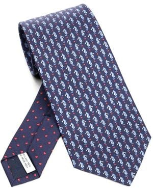Ferragamo Seahorse-Print Silk Tie - Blue