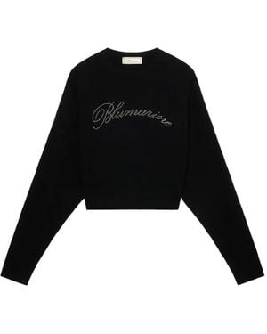 Blumarine Rhinestone-Logo Wool Sweater - Black