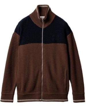 Miu Miu Logo-Detail Zipped Cardigan - Brown