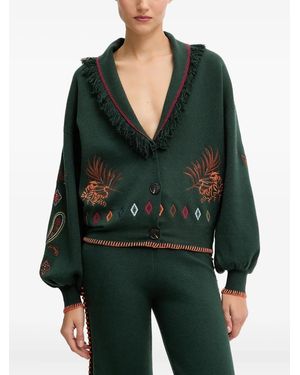 Never Fully Dressed Fringed Embroidered Cardigan - Green