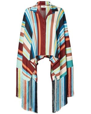 Fendi Intarsia Poncho Met Franje - Wit