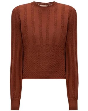 Twinset Crew-Neck Punched Knit Jumper - Brown