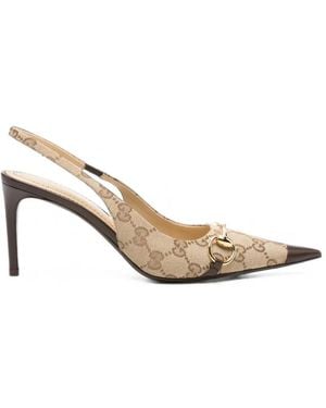 Gucci Donna Horsebit Gg Supreme Slingback Court Shoes - Natural