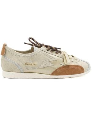 Moa Concept Ikigai Suede-Panelled Cracked-Effect Trainers - Natural