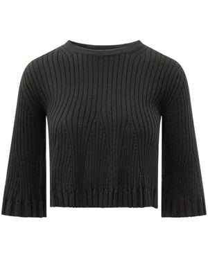 Loulou de Saison Ammi Ribbed Bell-Sleeve Knitted Top - Black