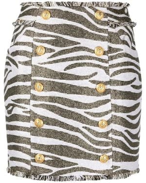 Balmain Zebra Print High-Waisted Miniskirt - Grey