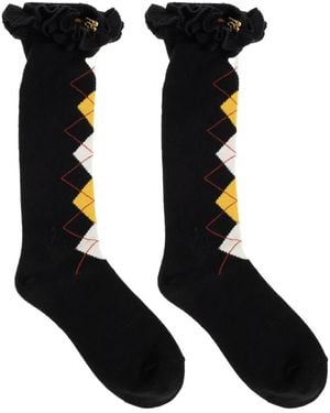 Ganni Argyle-Knit Ruffled Socks - Black