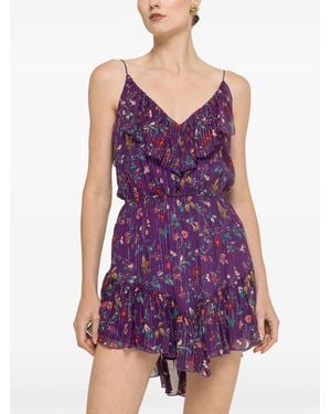 Nissa Floral-Print Silk Mini Dress - Purple
