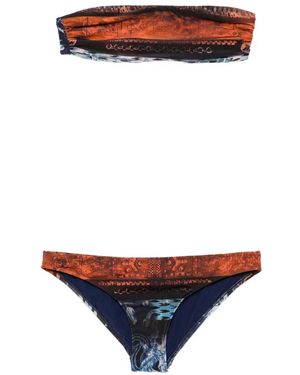 Balmain Abstract-Print Bandeau Bikini - Blue