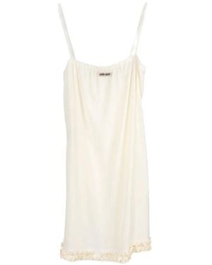 Miu Miu Vestido Bordado De Crepé - Blanco