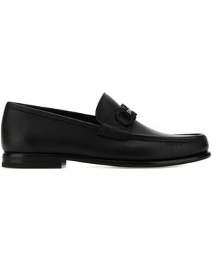 Ferragamo Gancini Leather Loafers - Black