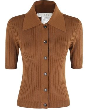 Tela Ribbed Button-Front Top - Brown