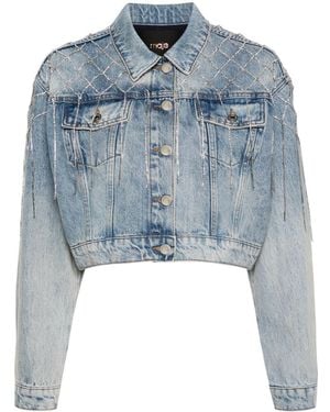 Maje Crystal-Embellished Denim Jacket - Blue