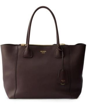 Prada Large Leather Tote Bag - Brown