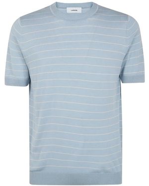 Lardini Striped Silk T-Shirt - Blue