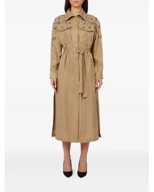 Liu Jo Long Dress With Bejewelled Embroidery - Natural