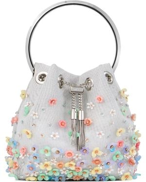 Jimmy Choo Bolso bombonera Bon Bon con aplique floral - Gris