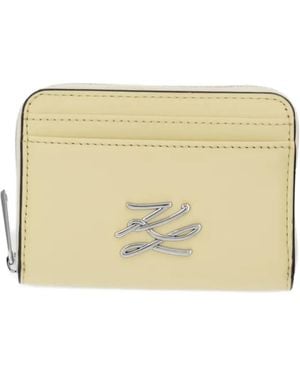 KARL LAGERFELD Small K/Autograph Logo-Plaque Cardholder Wallet - Natural