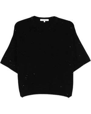 Antonelli Sequin-Embellished Short-Sleeved Top - Black