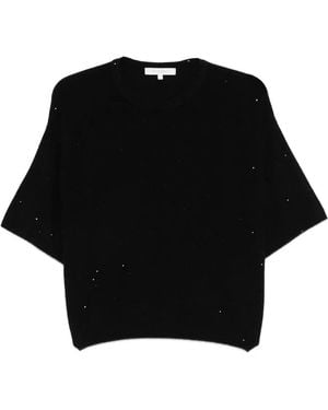 Antonelli Sequin-Embellished Short-Sleeved Top - Black