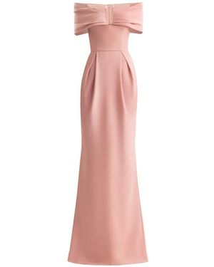 Gemy Maalouf Beaded Buckle Off-Shoulder Maxi Dress - Pink