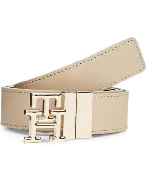 Tommy Hilfiger Logo-Monogram Reversible Belt - Natural