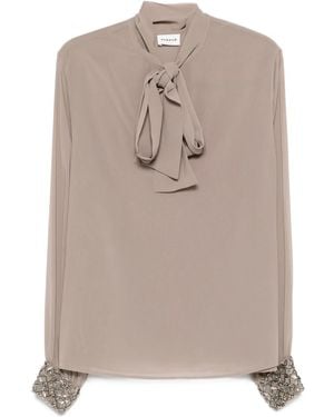 P.A.R.O.S.H. Embellished-Cuffs Bow-Neck Blouse - Natural