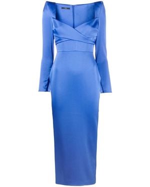 Alex Perry Linden Crossover Strong-shoulder Satin Crepe Midi Dress - Blue