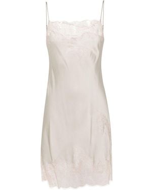 Carine Gilson Calais-Caudry Lace-Trim Silk Slip Dress - White