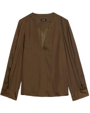 Zadig & Voltaire Torny V-Neck Satin Blouse - Natural
